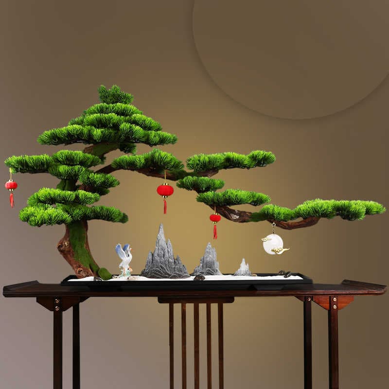 New Chinese Style Welcoming Pine Simulation Bonsai Green Plant Living Room Hotel Home Entrance Decoration Soft Decoration Creative Ornament