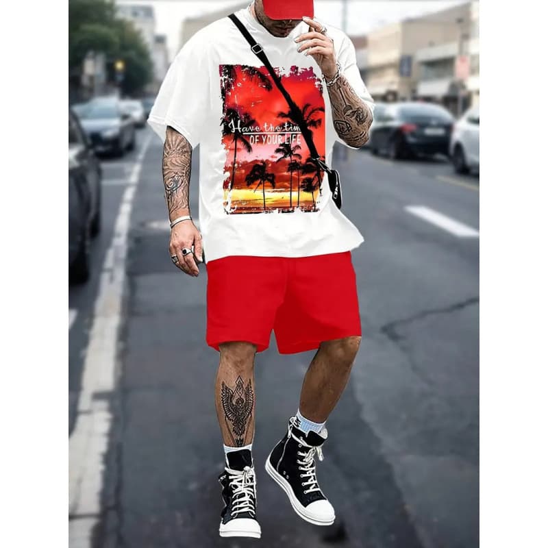 2025 New Cross-Border European and American Fashion T-Shirt and Shorts Letter Print Summer Street Loose Casual Hip Hop Set