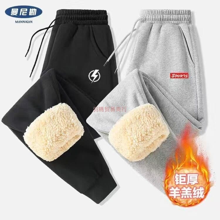 Men's fleece-lined, thickened, plus-size, loose-fitting, tapered sweatpants, autumn and winter sports casual stretch warm pants