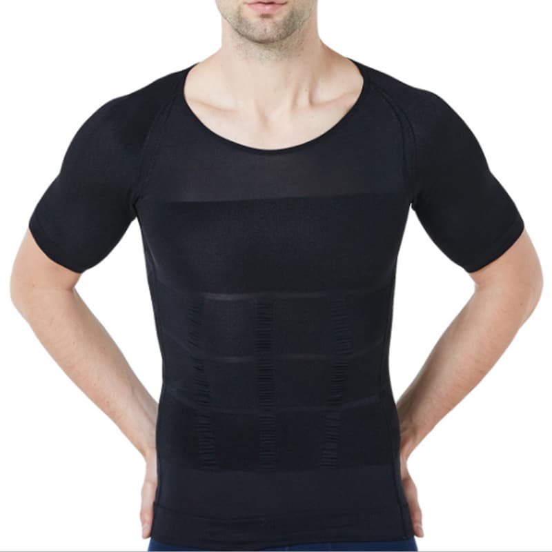 Luohan manufacturer wholesale seamless upgraded men's body shaper, abdominal control tight-fitting short-sleeve shaping vest top 140D