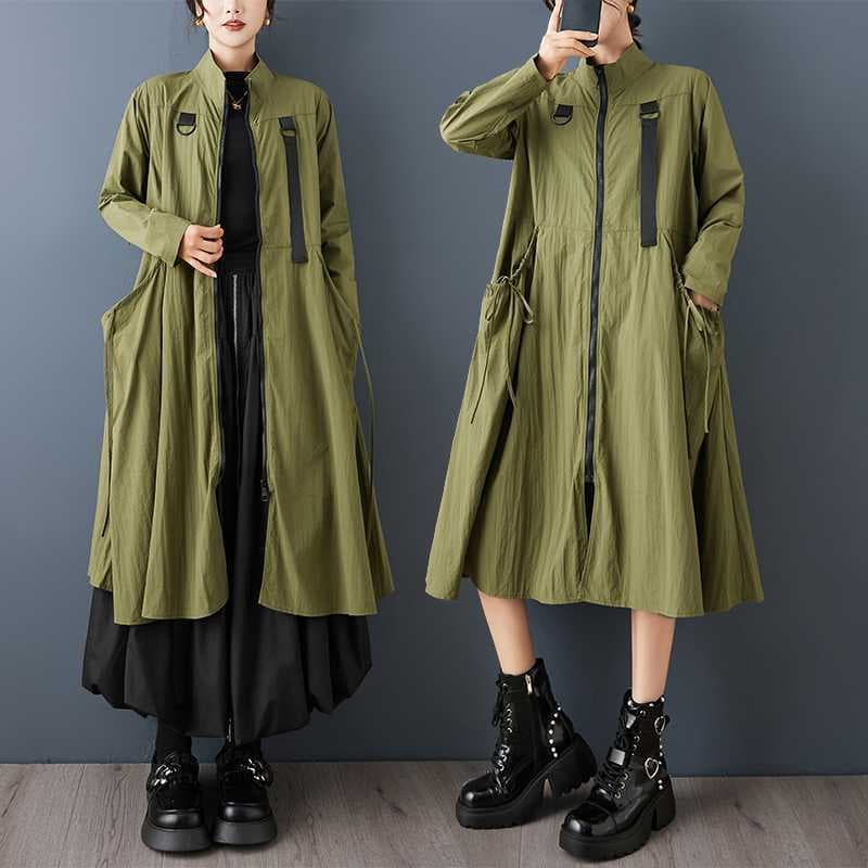 Real Shot New Arrival Yamamoto Style Niche Design Large Pocket Stand Collar Trench Coat Loose Casual Windproof Zipper Jacket