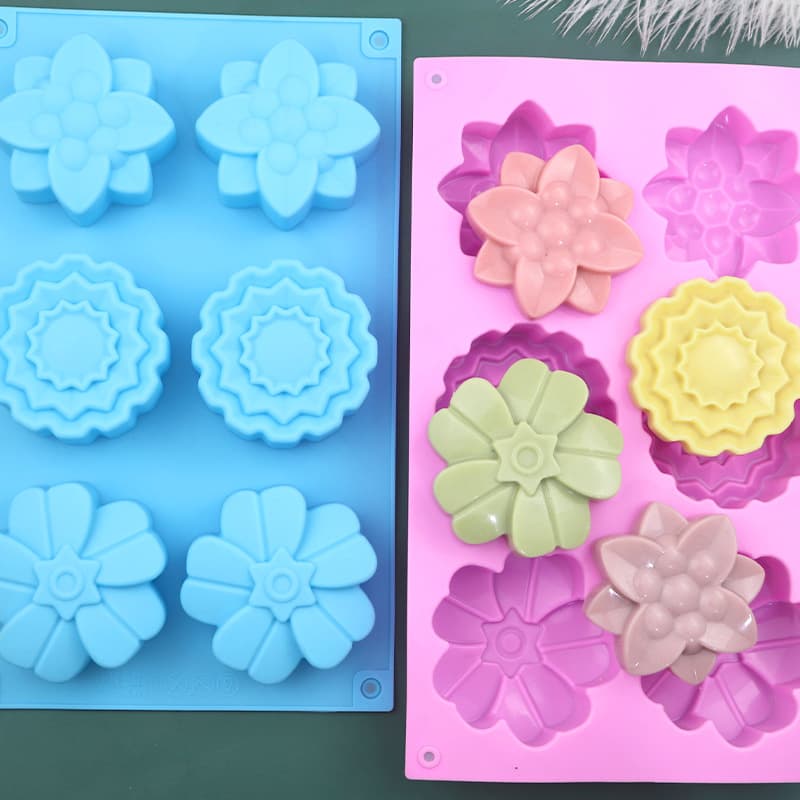 Sugar Castle Spot 6 Even 3 Sets Flower-Shaped Silicone Cake Mold Baking DIY Handmade Soap Mold Sunflower Mooncake Mold