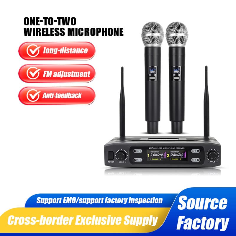 Cross-Border Wireless Microphone, Dual-Channel Professional UHF Band, Small Metal Microphone for Home Meetings, Karaoke, Direct Supply from Manufacturer