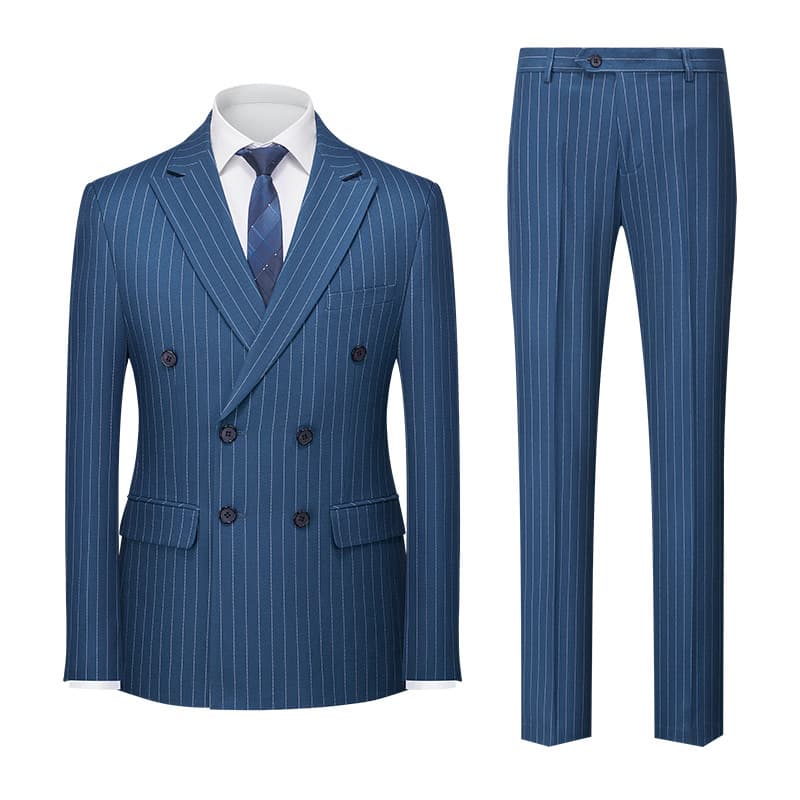 New Men's Striped Two-Piece Suit for Export Amazon Double-Vent Blazer Set