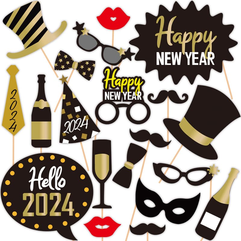 20-Piece New Hello 2026 New Year Party Paper Photo Props, Funny Props for Cross-Year Celebration