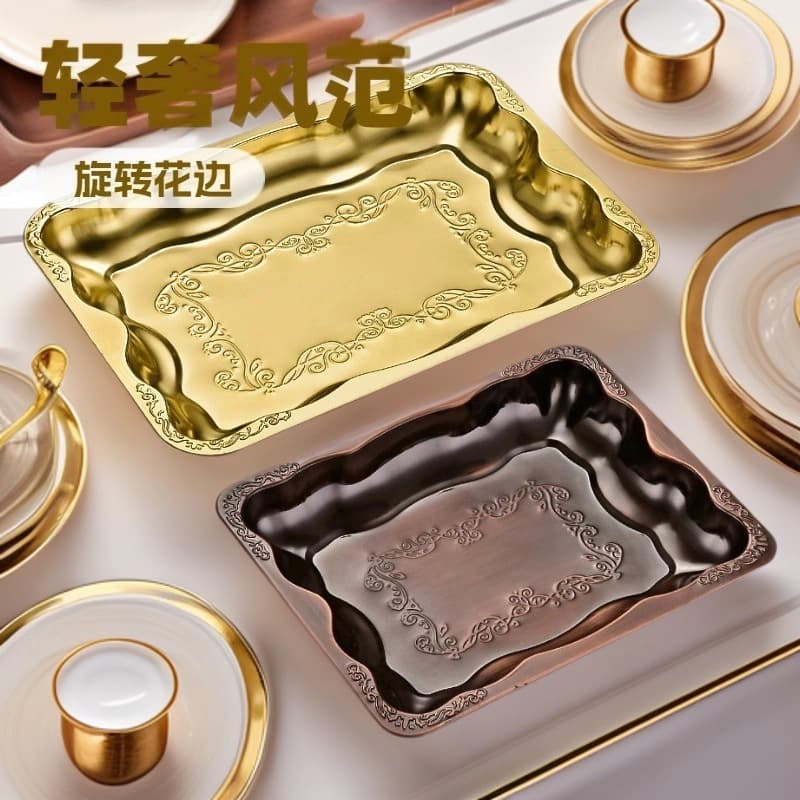 Butterfly Plate Stainless Steel Rectangular Tray Embossed Fruit Plate Storage Tray Dried Fruit Snack Tray