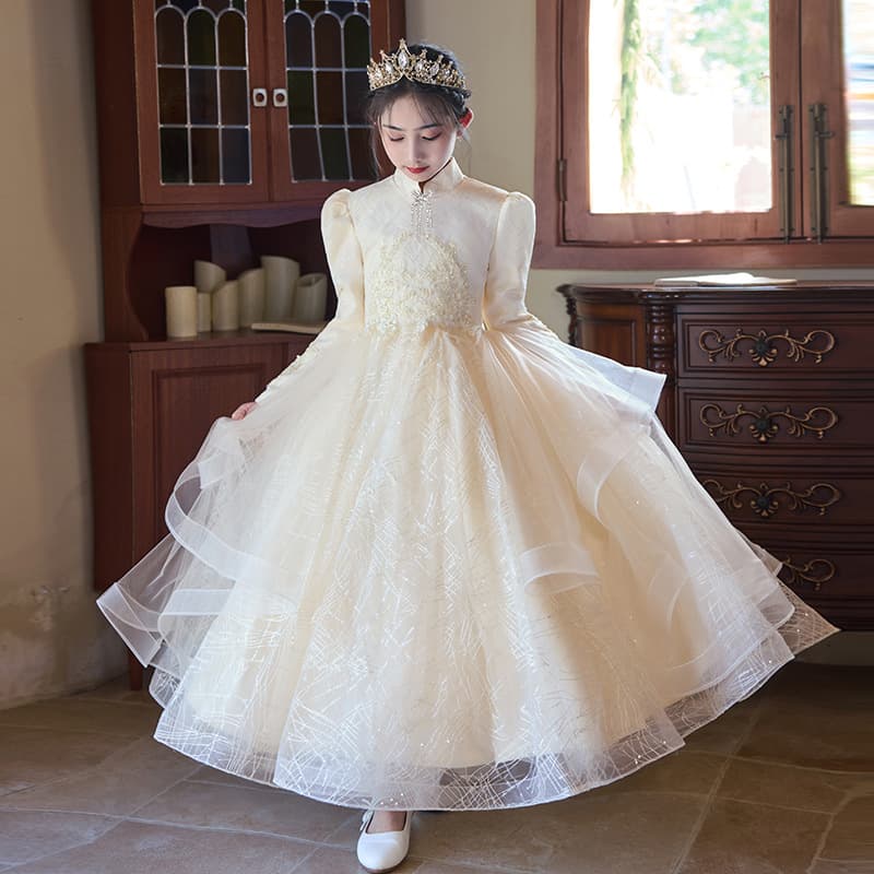 Girls' Formal Dress 2026 Summer New Long-Sleeve Thickened Piano Performance Ten-Year-Old Birthday Daily Children's Formal Dress
