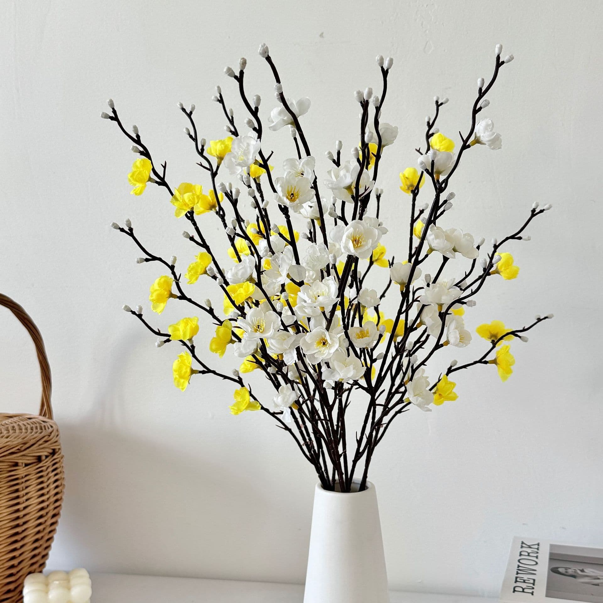 55CM Single Artificial Plum Blossom White Mini Wax Plum Fake Flower Chinese Home Decoration Cross-border