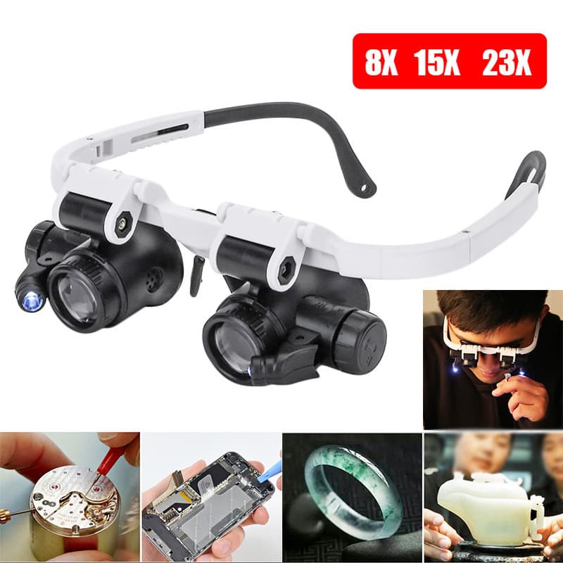 9892H-1 Small Mechanical Repair Engraving Repair Magnifier with Dual LED Lights, Retractable High Magnification Eyeglass Style