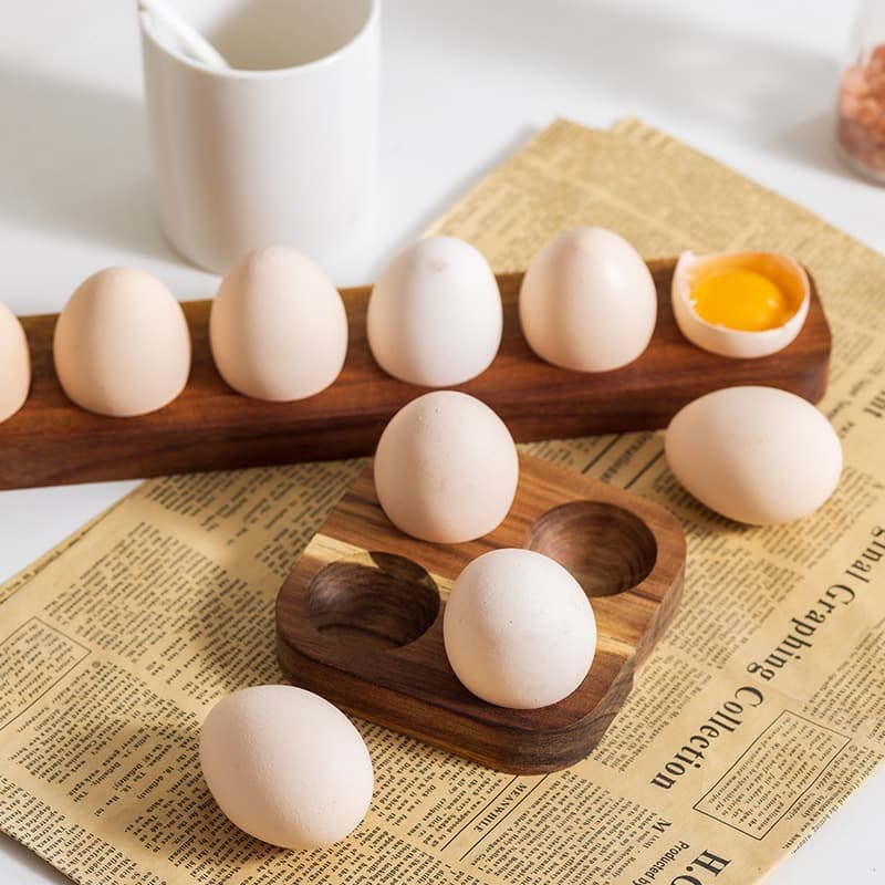 Cross-border Solid Wood Compartment Fixed Egg Rack Wooden Craft Acacia Wood Tray Egg Storage Box for Refrigerator