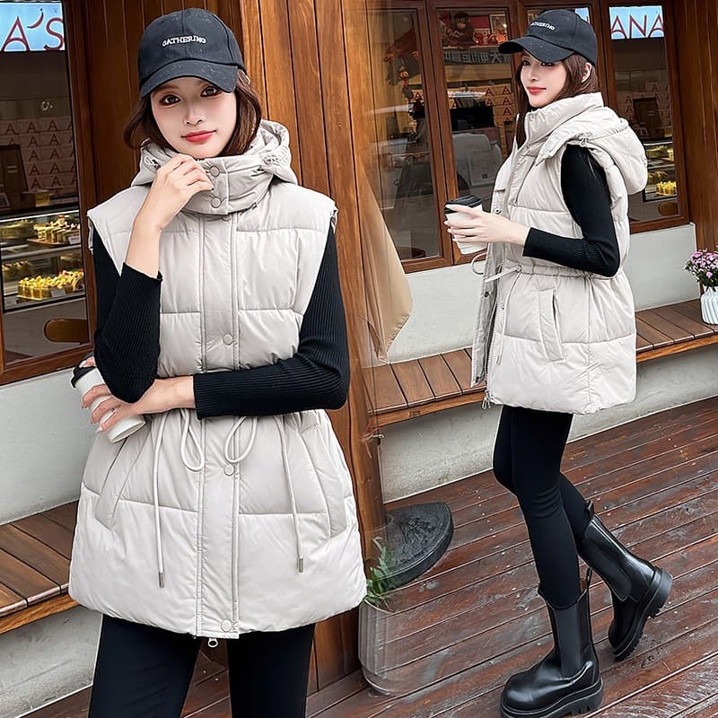 Cotton vest for women 2025 autumn and winter new Korean style down cotton waistcoat waist slim hooded vest vest