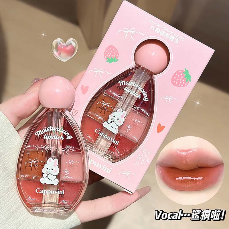 CAPPUVINI Six-Color Mirror Lip Gloss, Water-Gloss Student Cosmetics Glass Lip Glaze Cross-Border Beauty Lipstick Makeup