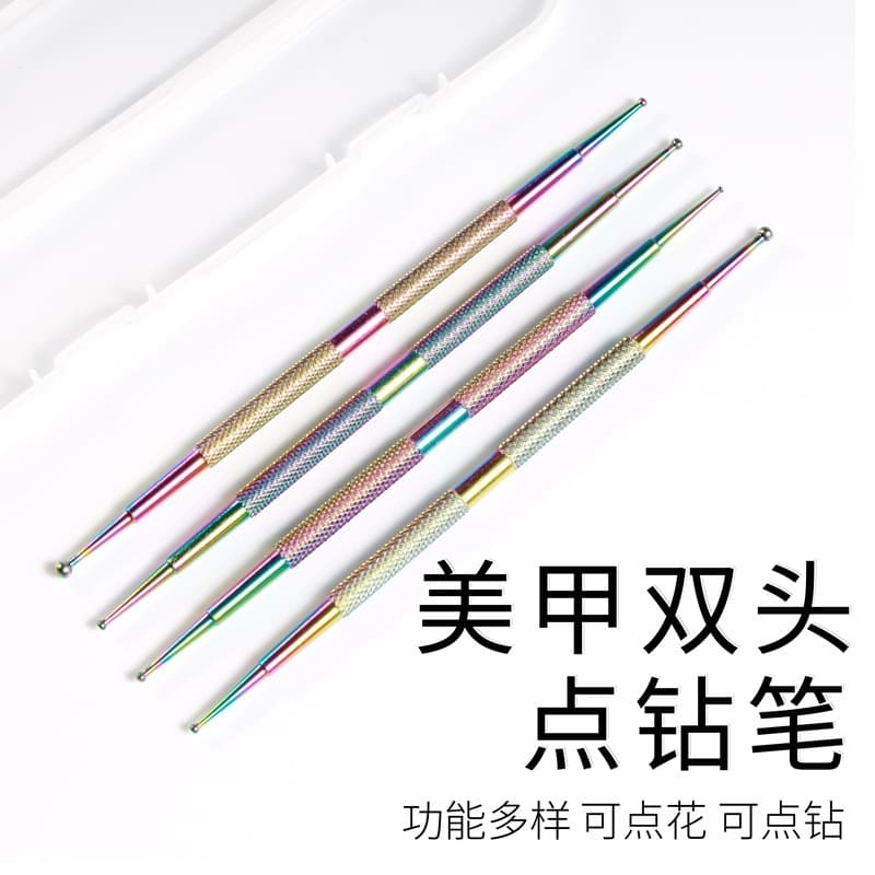 Cross-border Metal Rhinestone Picker Pen Nail Polish Painting Pen Rhinestone Design Dual-head Nail Dotting Pen 4-piece Set Wholesale