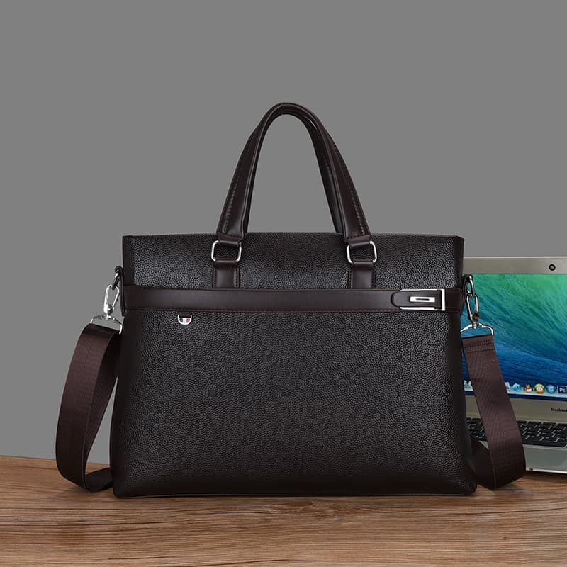 Soft PU Leather Men's Business Briefcase Shoulder Crossbody Bag Laptop Bag Casual Trendy Men's Bag Commuter Style Solid Color