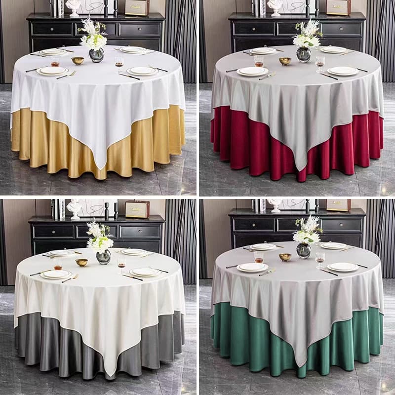 Hotel Round Tablecloth Table Skirt Large Round Tablecloth Restaurant Banquet Table Skirt Solid Color Gong Satin Linglong Satin Double Layer Fabric