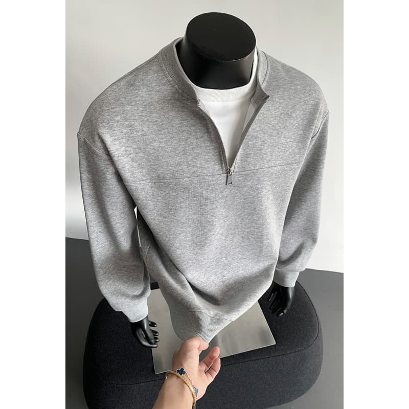 American half-zip collarless solid color sweatshirt for men and women, long-sleeved spring and autumn niche pullover, versatile loose top