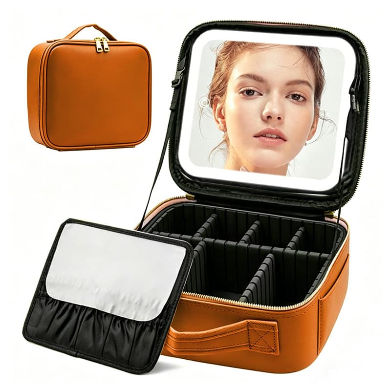 Premium Makeup Bag with Mirror and LED Fill Light, Detachable Dividers, Waterproof Large Capacity Portable Cosmetic Bag