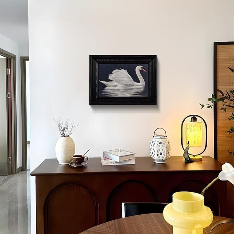 French retro living room decorative painting, white swan mid-century high-end feel, entryway art bedroom hanging 2838