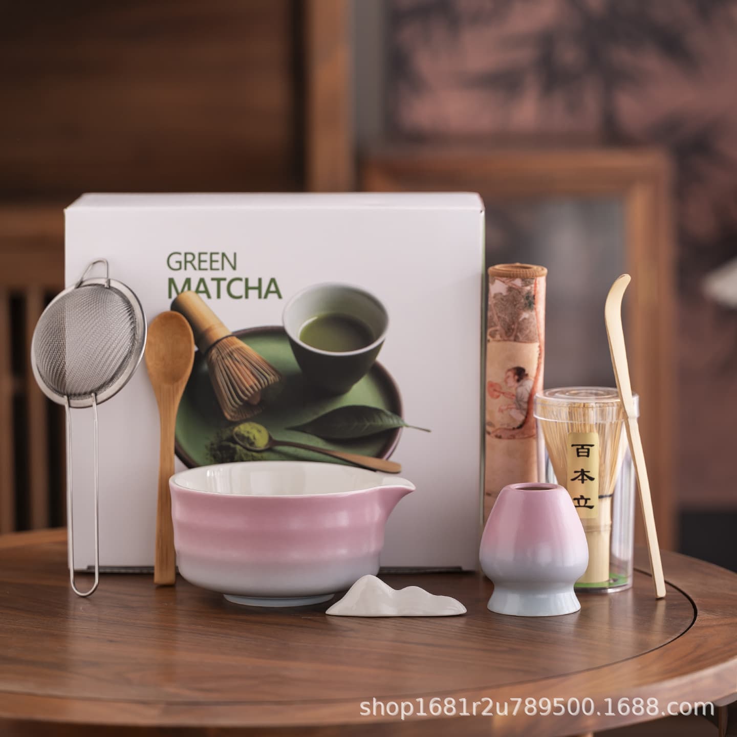 Cross-border Japanese matcha bowl set with whisk, tea brush, hundred-tip scoop, spouted bowl for tea ceremony