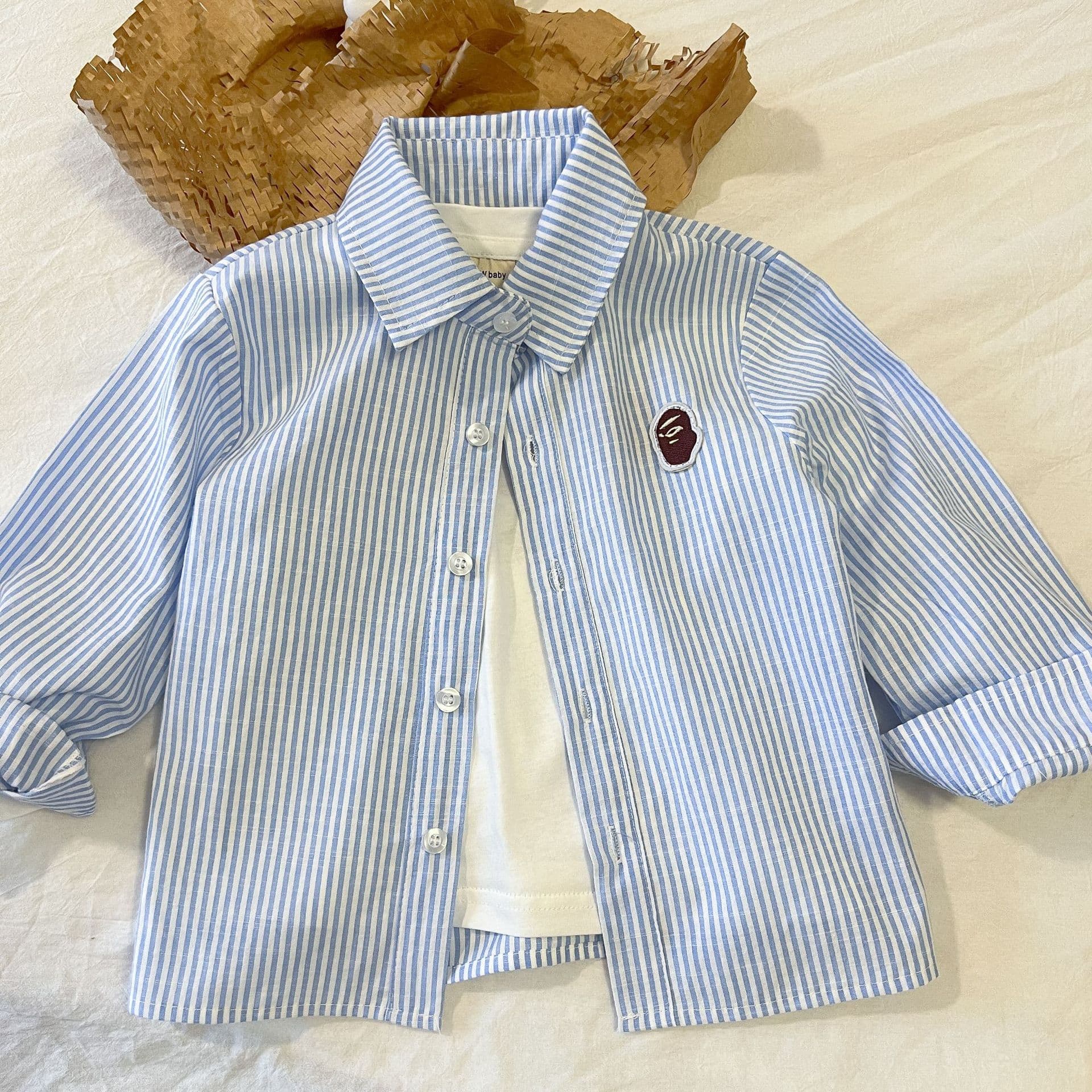 2024 Autumn New Children's Long-Sleeve Shirt Boys Girls Fall Top Trendy Baby Striped Blouse Korean Style