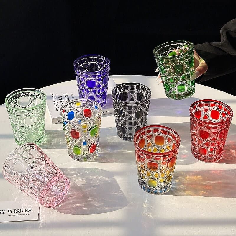 Retro light luxury style colored crystal glass ins niche household whiskey glass juice cold drink coffee cup