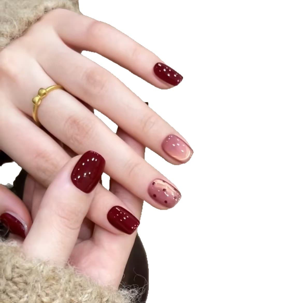 Handmade Wearable Nails Christmas New Year Red Polka Dot Cat Eye Slimming Simple Sweet Short Nails High-End Nail Tips