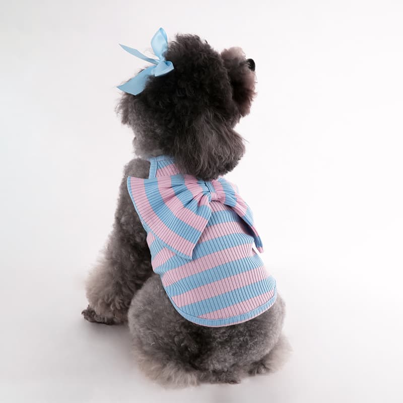 Sweet Bow Elastic Short T-Shirt for Pet Dogs, Teddy Bichon Schnauzer Small Medium Dogs + Headpiece