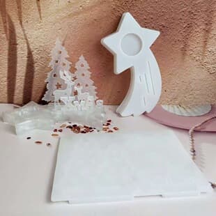 S2119+S2120 Christmas Trailing Star Candle Holder Resin Decoration Cement Plaster Mold DIY Silicone Mold