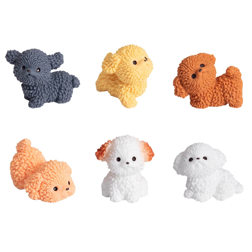 Mini Resin Figurine Cartoon Cute Curly-Haired Dog Animal Ornament Desktop Car Creative Decoration Accessory