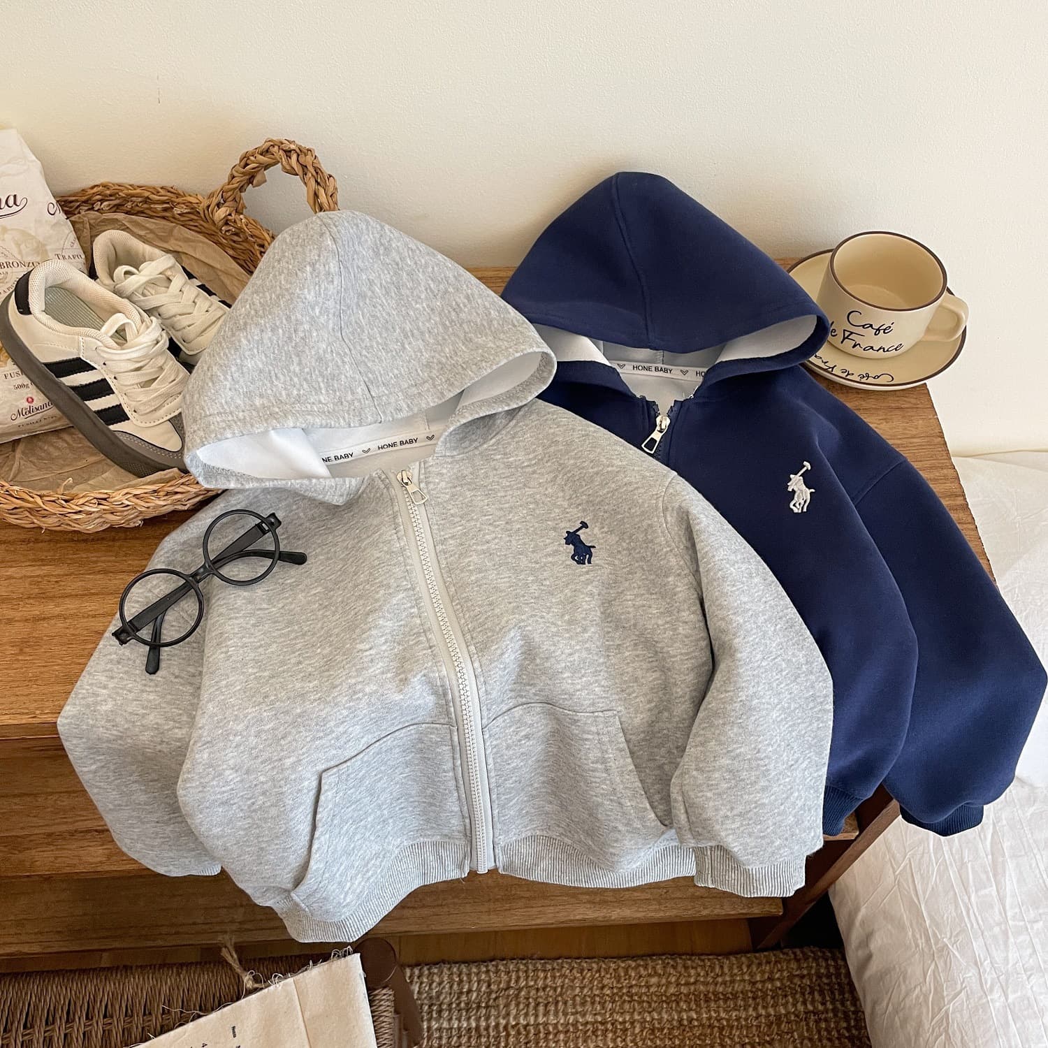 Boys and Girls Hoodie Jacket 2025 Korean Style Autumn Pullover Zip-Up Striped Cardigan Hooded Top Fashion Solid Color Hoodie
