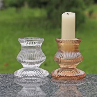 European Style Bulbous Ribbed Glass Candle Holder Home Rod Candle Base Romantic Dining Table Candle Holder Creative Home Decoration