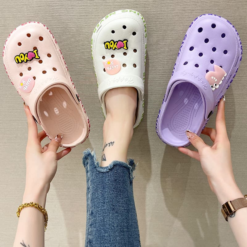 Two-Way Clog Shoes, Cute Cartoon Outline, Hollowed-Out Beach Shoes, Oversized Slippers for Couples, Ladies Clog