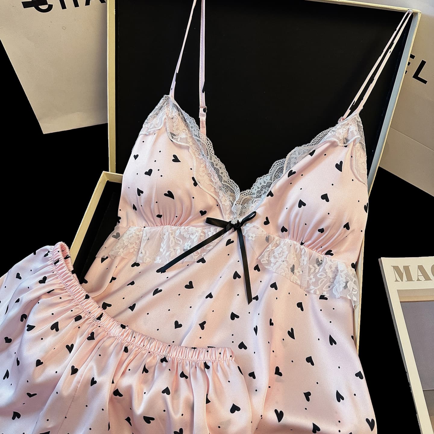 Ice silk summer sweet little sexy suspenders with breast pads and shorts two-piece suit temperament home wear internet celebrity can be worn outside