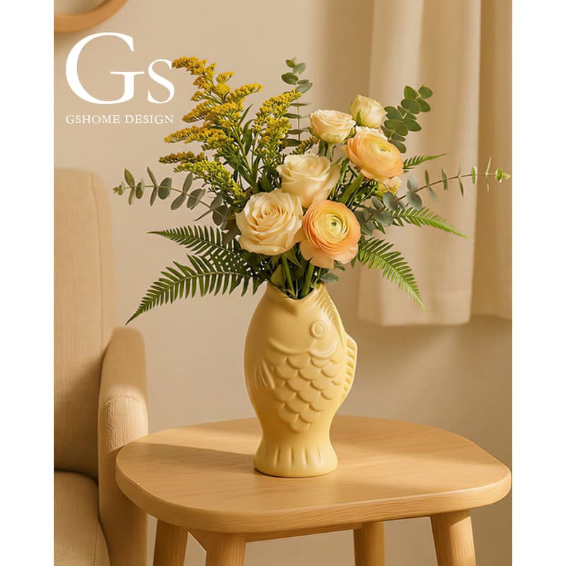 Drop Ship Taiyaki Cream Style Vase Home Living Room Table Creative Home Decorative Ornament Flower Arrangement Hydroponic Ceramic