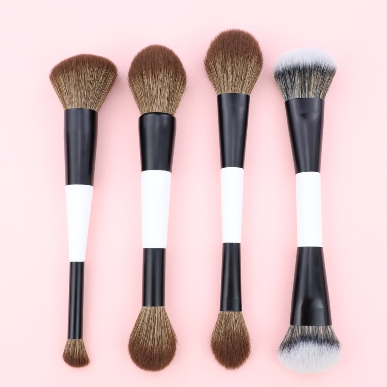 Cross-Border Hot Selling 4-Piece Dual-Ended Foundation Brush, Powder Brush, Blush Brush, Highlighter Brush, Makeup Tool, Contour Brush, Makeup Brush Set