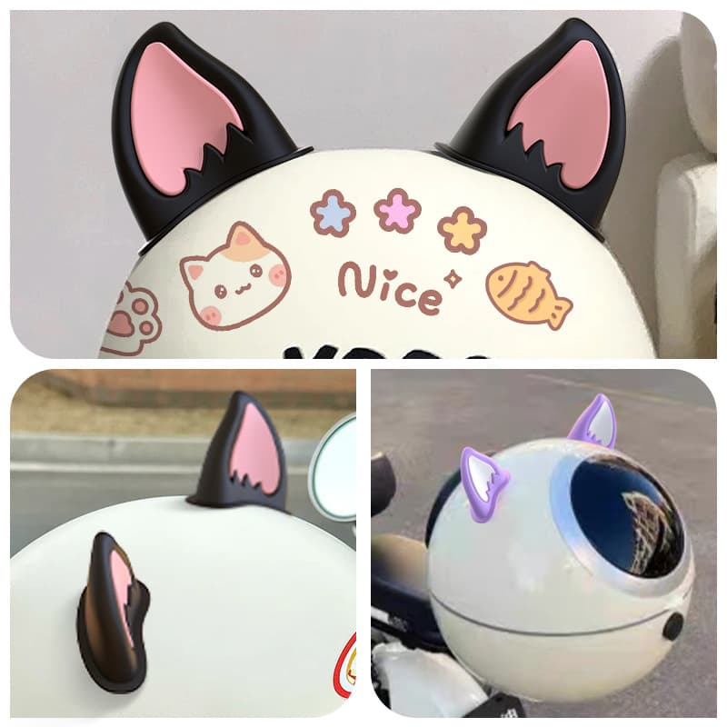 Cat Ear Decorative Stickers for Electric Vehicle Helmets Cute Bear Bamboo Dragonfly Windmill Motorcycle Safety Hat Accessories