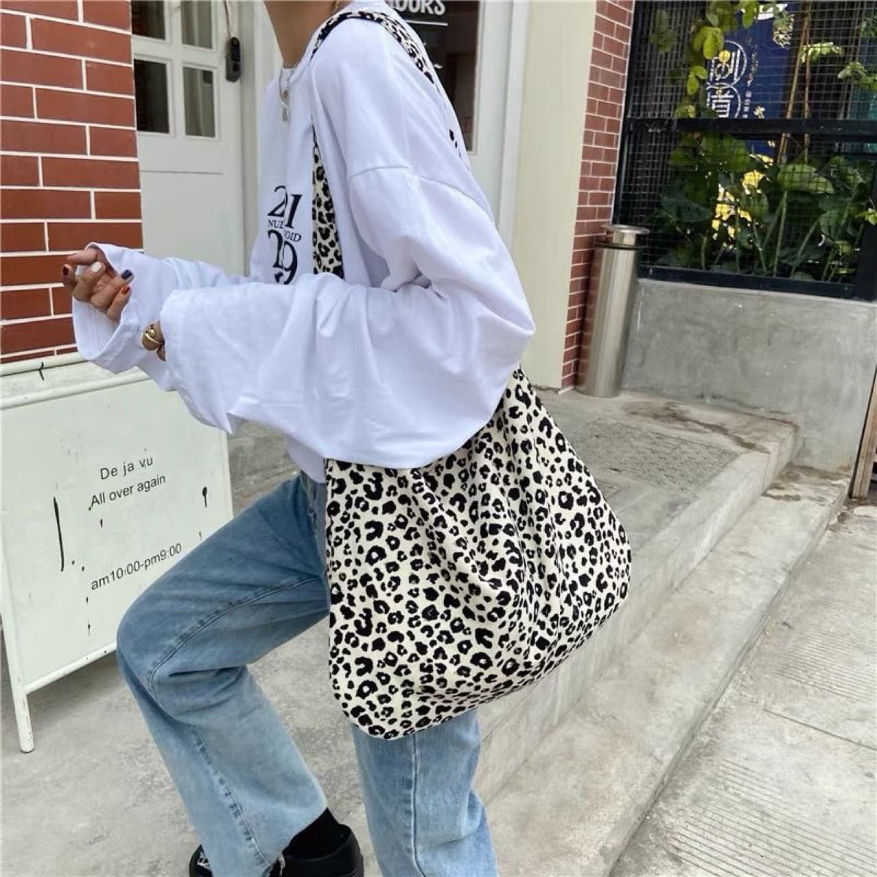 Modern Korean Small Leopard Print Crossbody Bag Women's Student Versatile Canvas Bag Stylish Single Shoulder Tote Bag