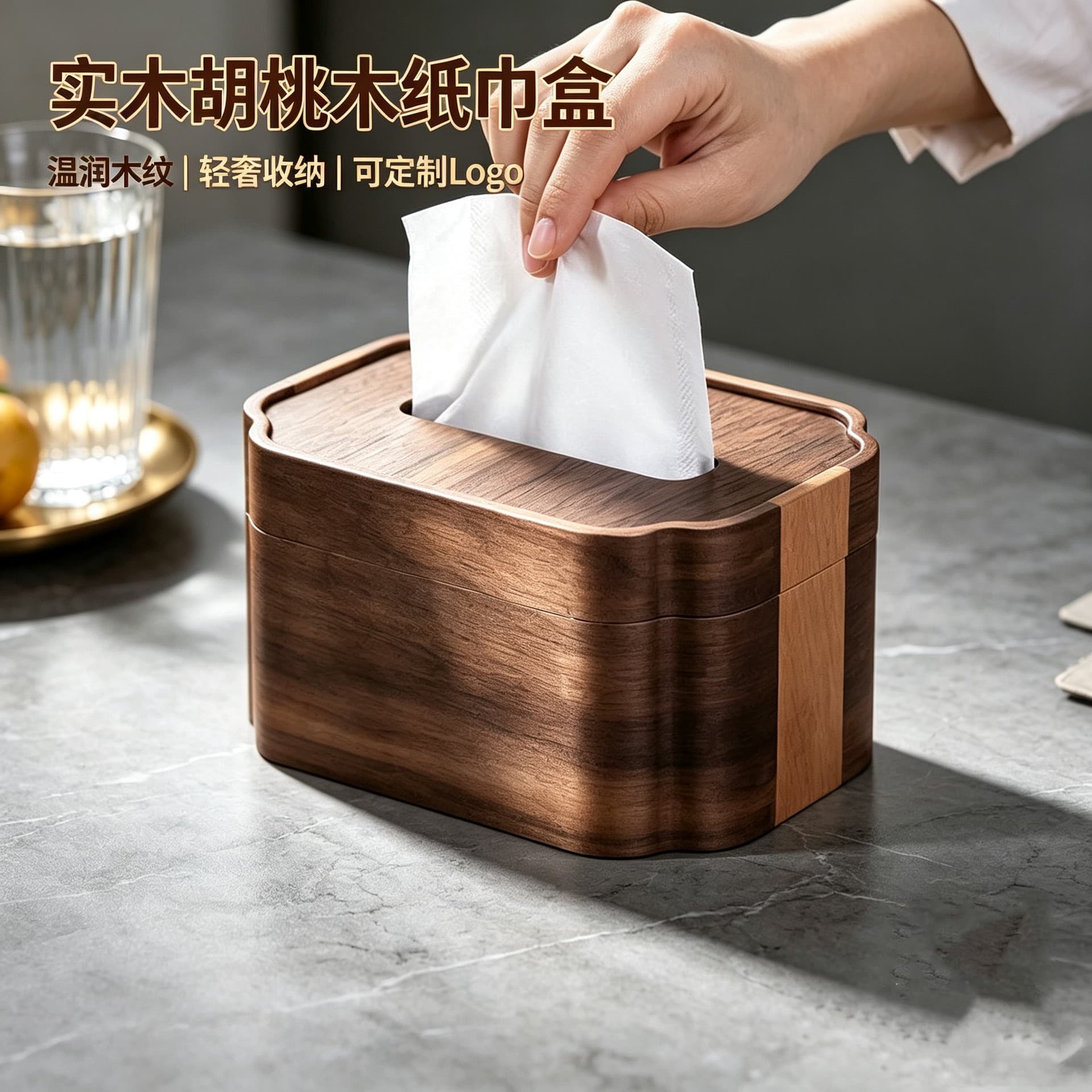 Black walnut tissue box, peach wood living room paper box, solid wood storage box, light luxury home napkin box, paper box