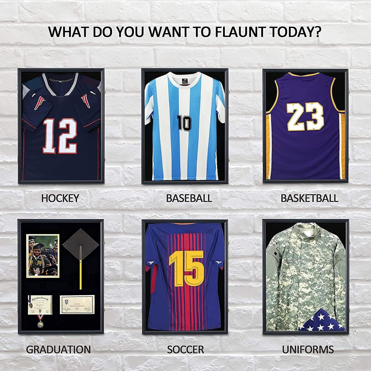 Amazon Best-Selling Premium Jersey Frame for Signed Soccer and Basketball Jerseys, Wall-Mounted Display Frame for Collection Storage
