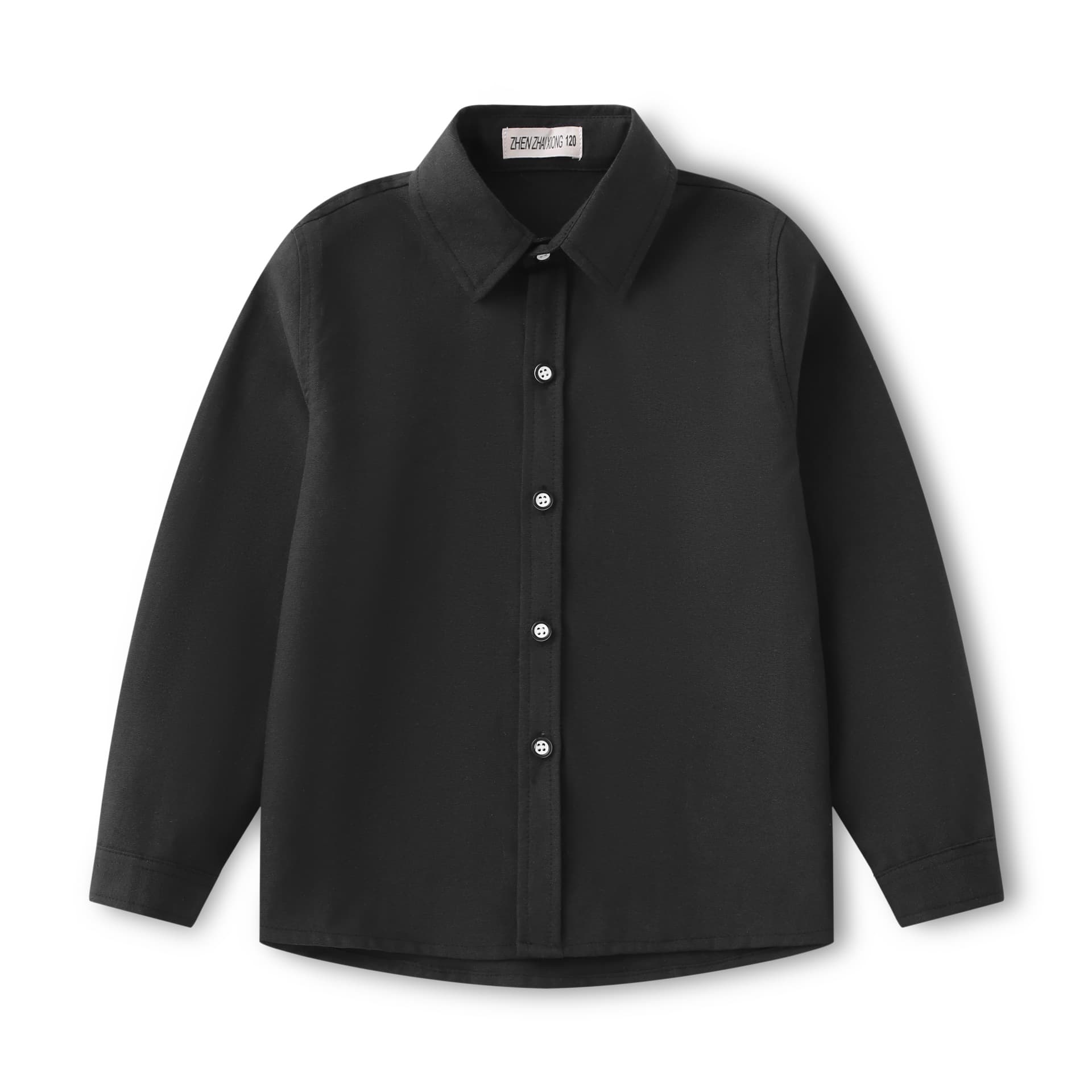 Children's Long-Sleeve Black Shirt, Thin Spring/Fall Top, Performance Wear, Class Uniform, Baby Button-Down Cute Black Shirt
