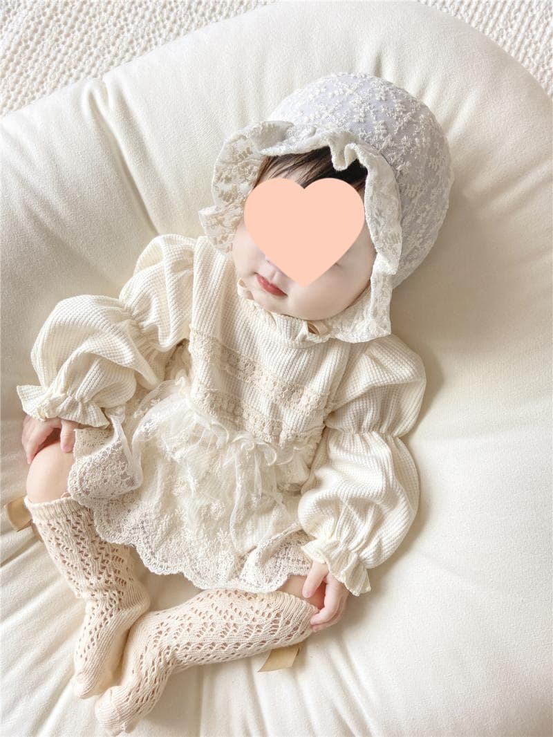 INS Autumn Baby Girl Waffle Lace Skirt Long-Sleeve Bodysuit Princess Lace Dress