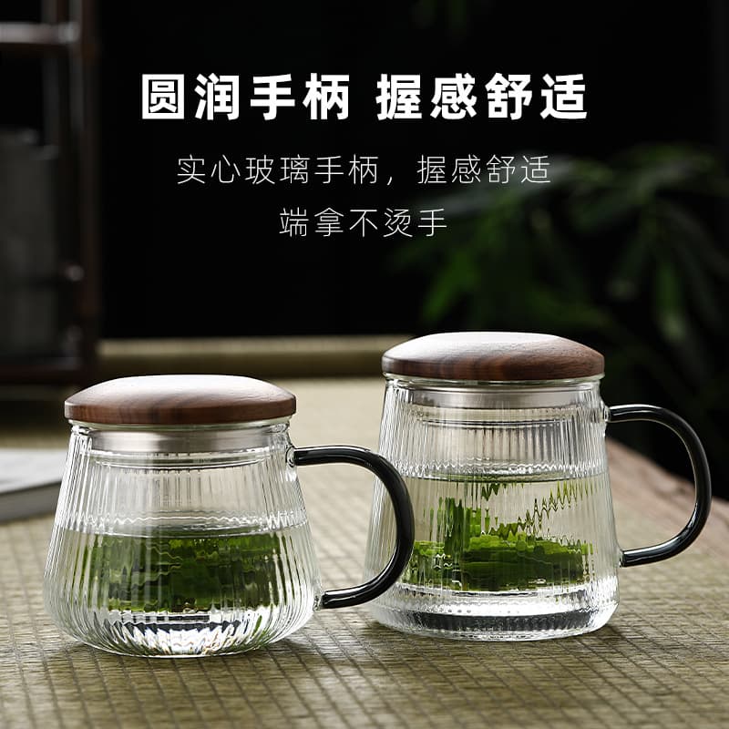 Japanese-style Tea Separation Cup, Heat-resistant Glass Filter Tea Cup with Lid, Household Flower Tea Cup, Office Water Cup