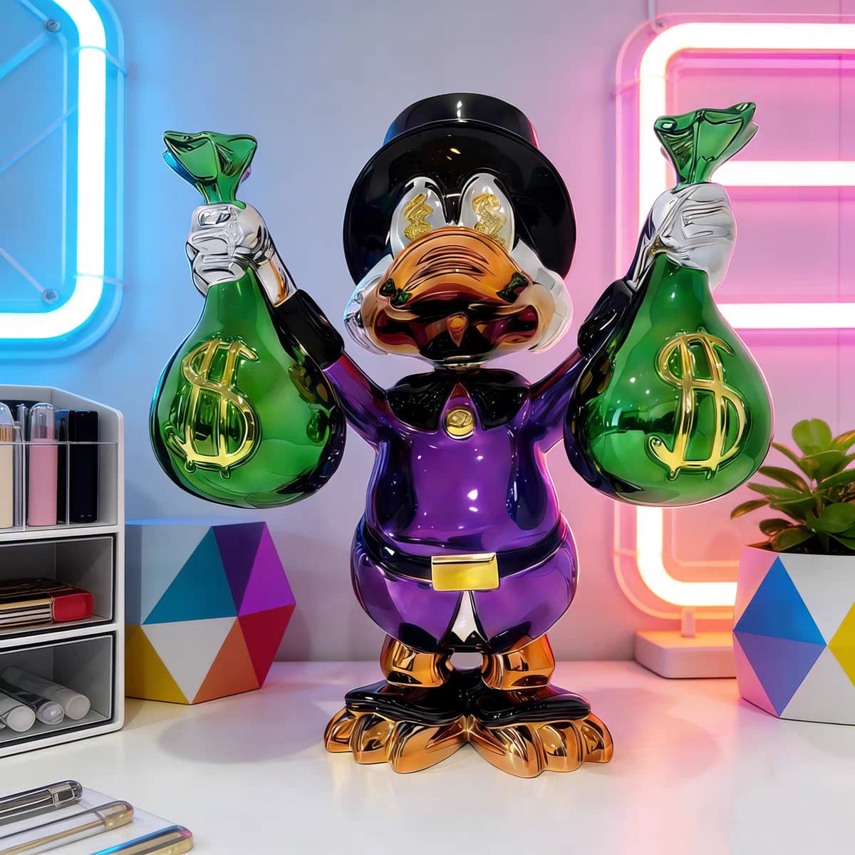 Creative Donald Duck Money Bag Figurine Cartoon Character Desktop Hall Decoration