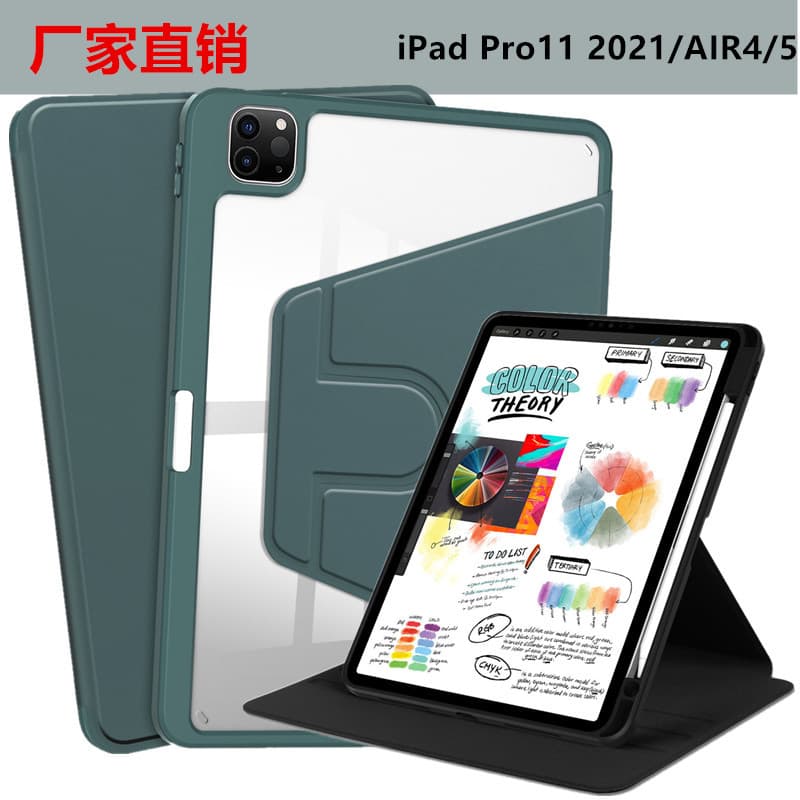 Compatible iPad 10 Case 360 Rotating PRO11 Full Coverage Transparent Back Shell Air4/5 Pen Slot Anti-Drop Leather Case