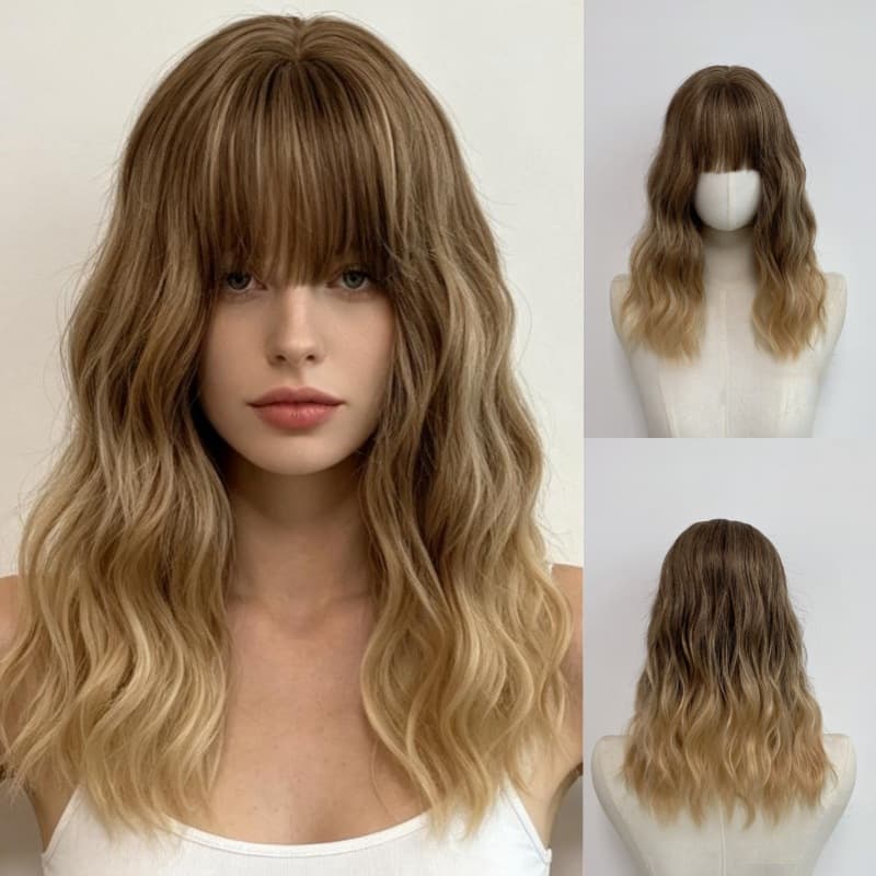Amazon Cross-Border Hot Selling Women's Air Bangs Wool Curl Rose Net Matte Silk Wig Full Wig Stock Wholesale