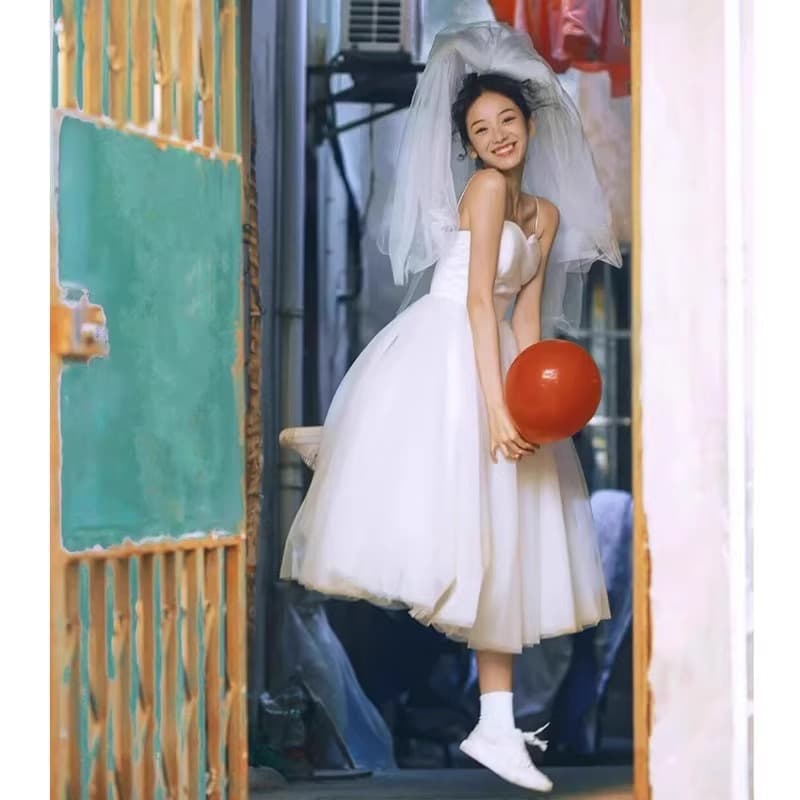 French Vintage Halter Light Wedding Dress New Style Certificate Wedding Dress Daily Simple Petite Dress Elegant