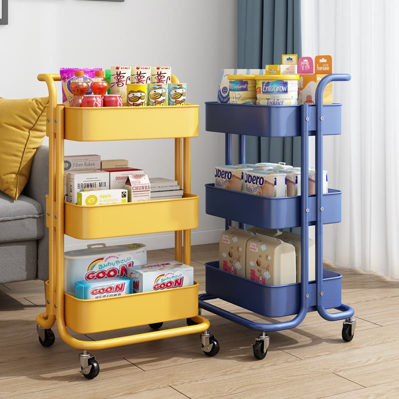 Small trolley storage rack, multi-tiered floor-standing storage rack for kitchen and living room, portable snack rack for baby salons and bedside storage.