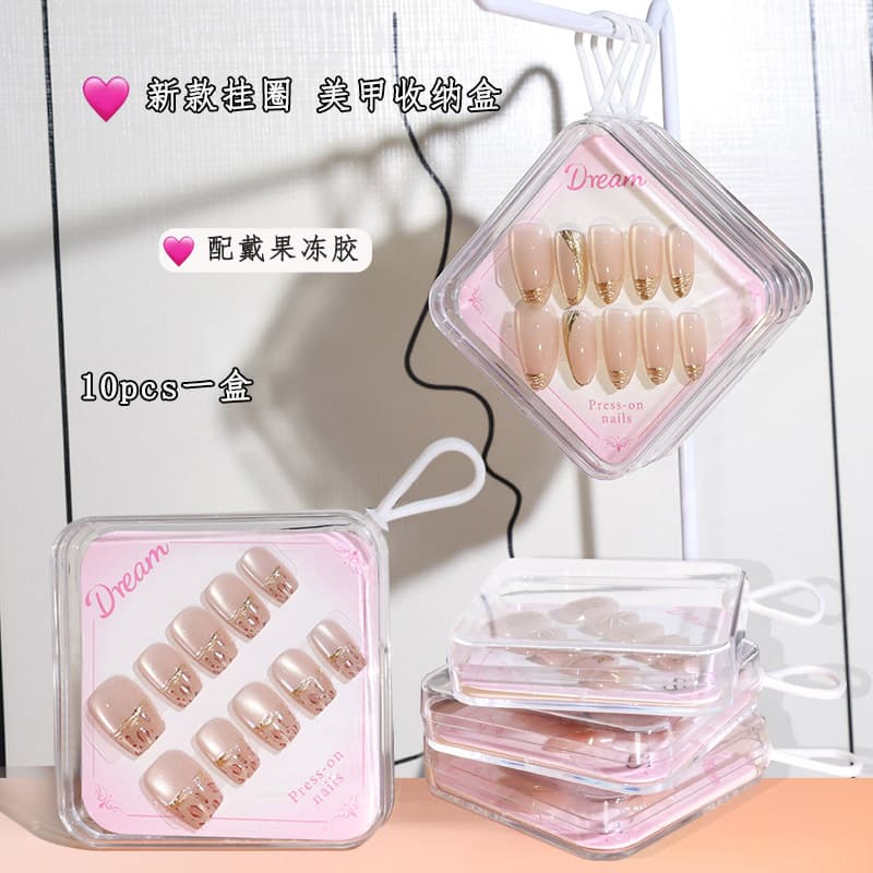 Adult DIY Press-On Nails, Gold Cat Eye Nail Tips, Ready-to-Wear False Nails, Boxed 3D Nail Tips with Accessories
