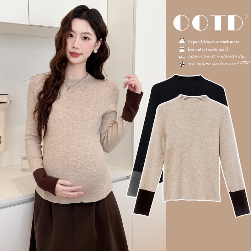 Real photos of the new autumn/winter patchwork thickened knitted long-sleeved maternity base layer top.