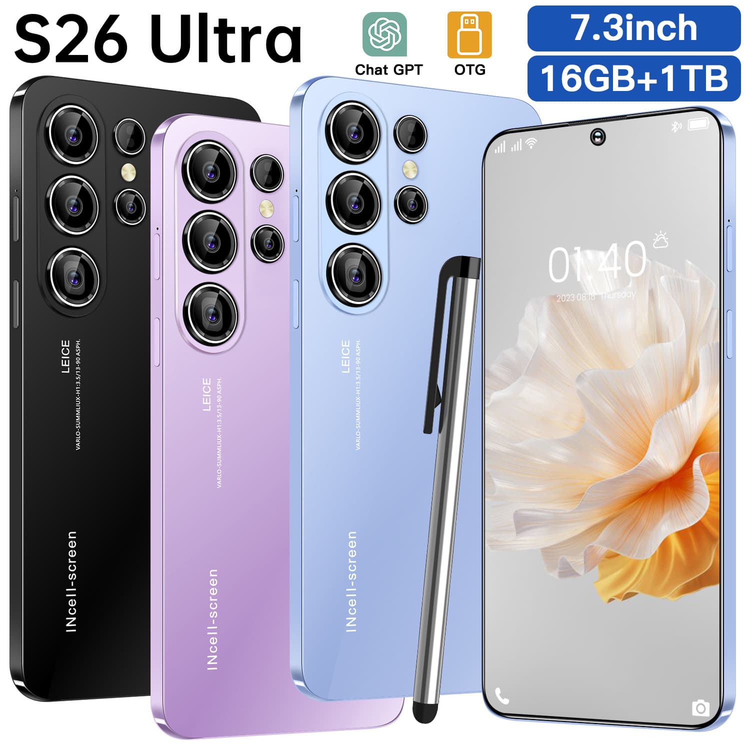 S26 Ultra Cross-Border Phone 3+32GB Memory True 4G Network Octa-Core Fingerprint Unlock Smartphone 7.3-Inch
